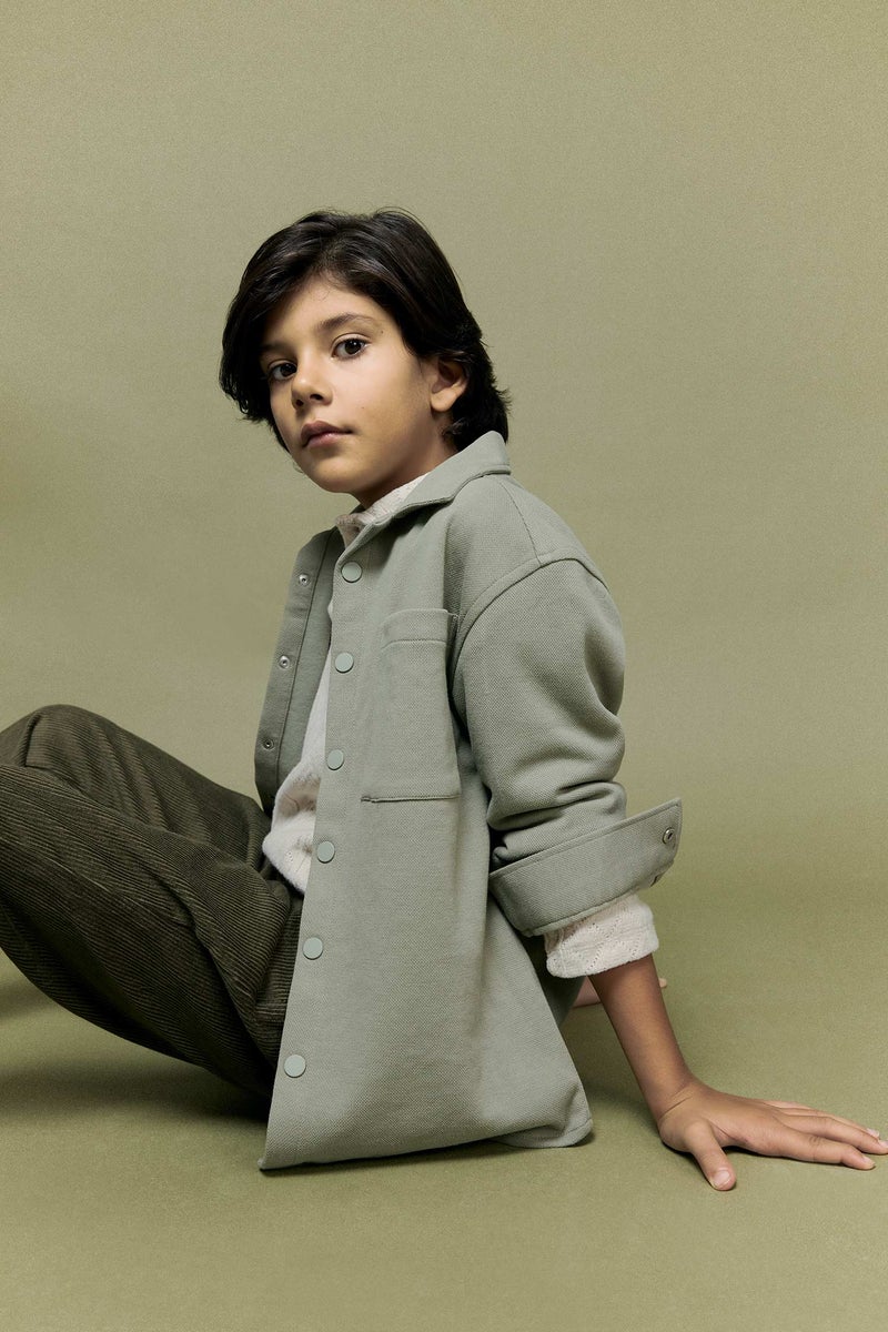 DeFacto Green Boy Boy Oversize Fit Polo Neck Long Sleeve Shirt Casual - Image 3